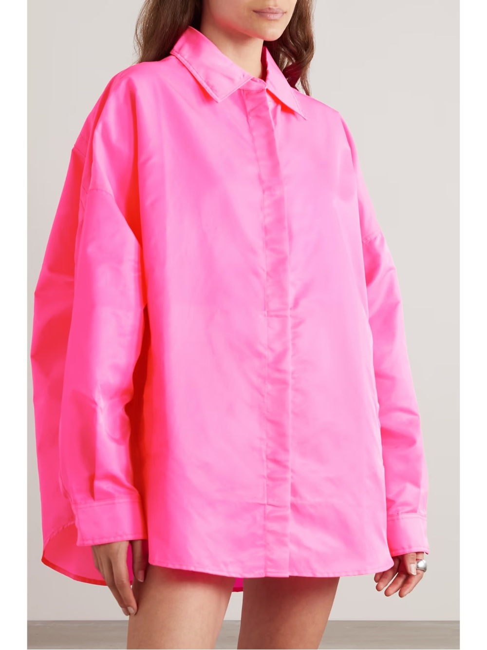 Frankie Shop Perla Neon Pink Oversized Shirt Jacket and Shorts